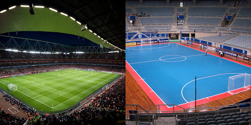Comparison between a soccer field and a futsal field