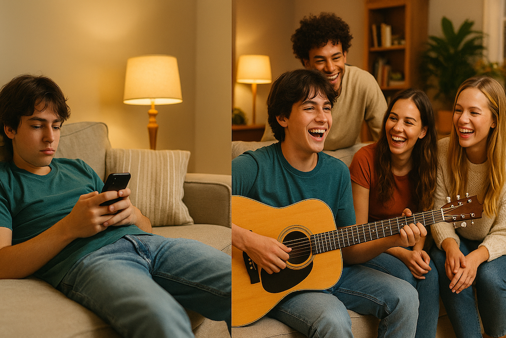 social vs guitar contrast image_2 Social media vs guitar playing with friends