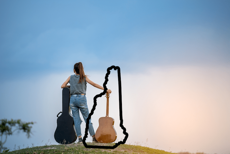 New Hampshire homeschool girl playing guitar