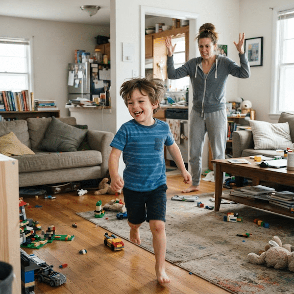 6 year old running around the house